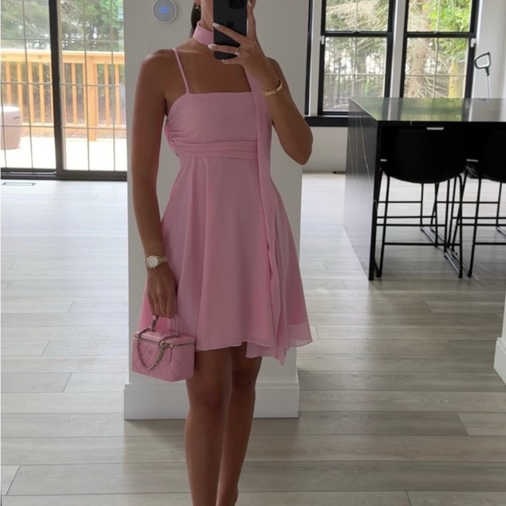 Ruched Square Neck Cami Dress with Scarf